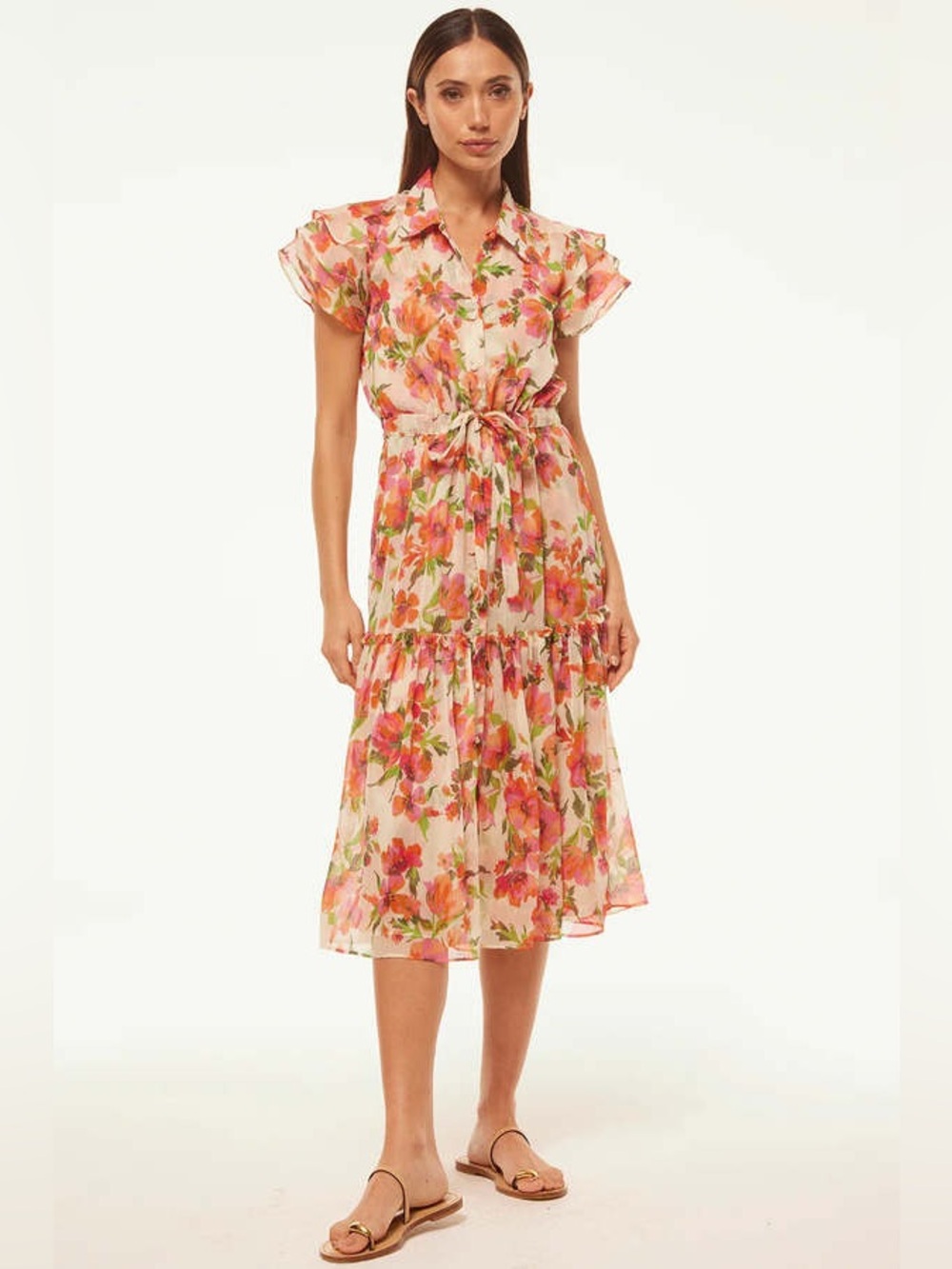 [NWT] $430 MISA LA Viola Midi Dress in Palmarei Blooms Chiffon. XS